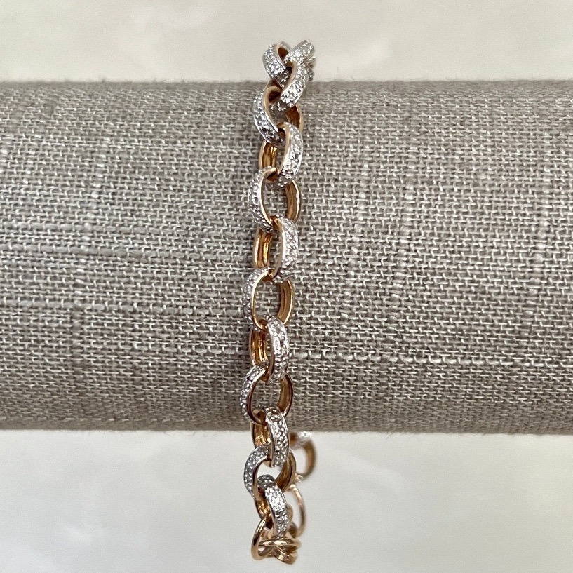 Sterling Silver Rolo Link Gold Tone Accent Women's Chain Bracelet